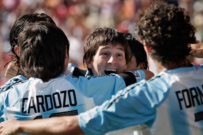 Argentina's Lionel Messi celebrates his goal in a 2-1 semi-final win over Brazil at the 2005 World Youth Championship