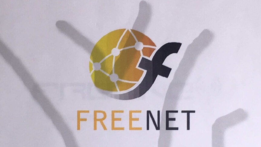 Logo of the failed company Freenet.