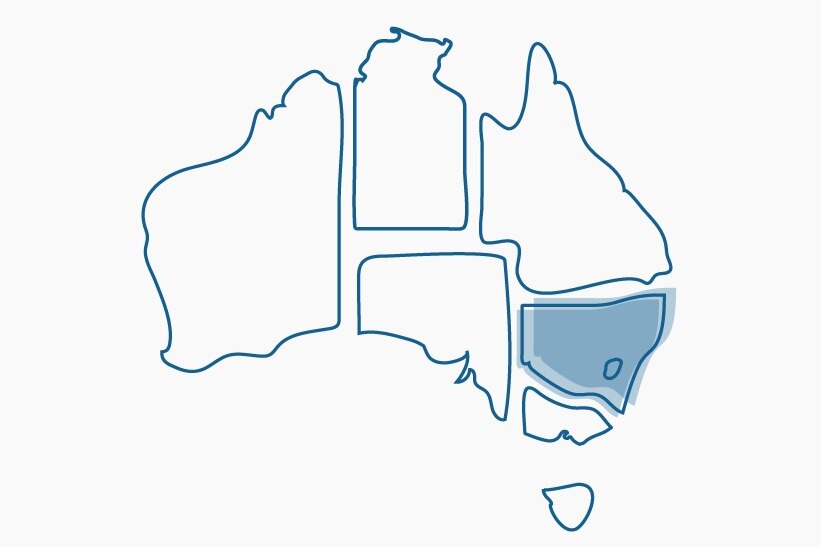 A map of Australia, with NSW highlighted