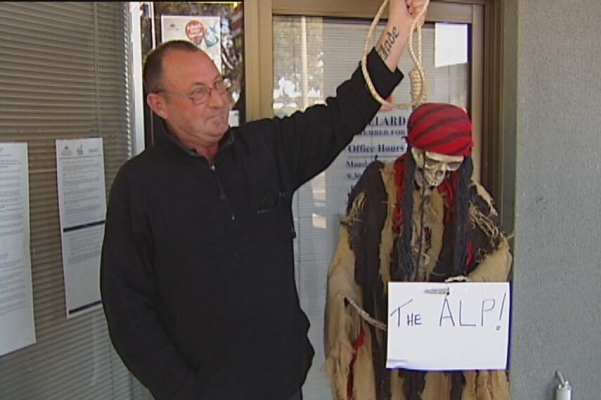 The 'Grim Reaper' outside Julia Gillard's Lalor office