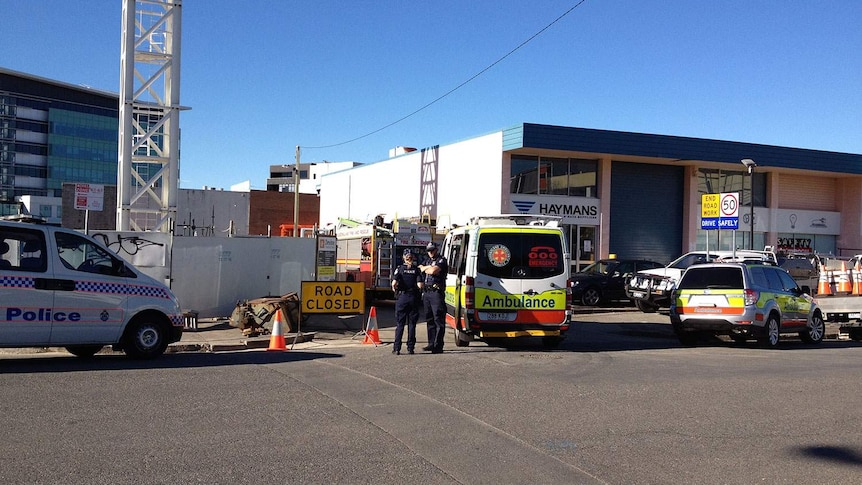 Police at the scene of a trench collapse where man died at a Fortitude Valley worksite on July 27, 2014