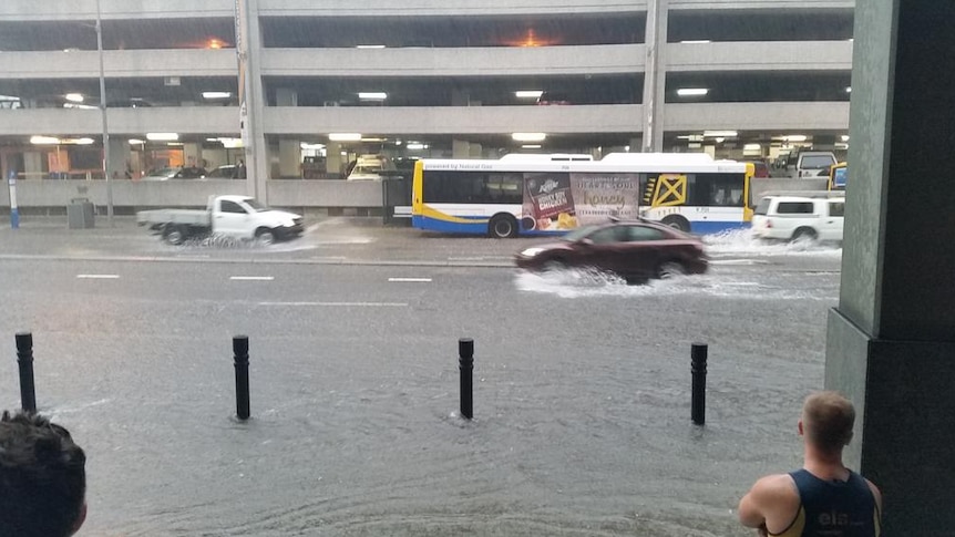 Roma Street flooded during a storm that hit southeast Queensland on November 27, 2014.
