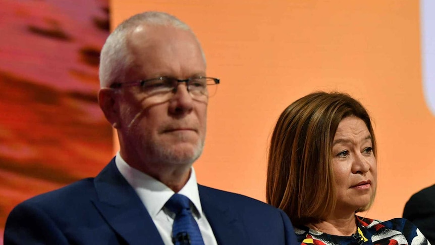 Michelle Guthrie (second from left) didn't always see eye to eye with ABC Chairman Justin Milne (left).