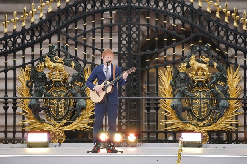 Ed Sheeran performs during the Platinum Jubilee Pageant.
