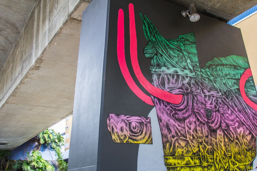 A horse painted in an underpass in Brisbane by street artist Mr Sor2.
