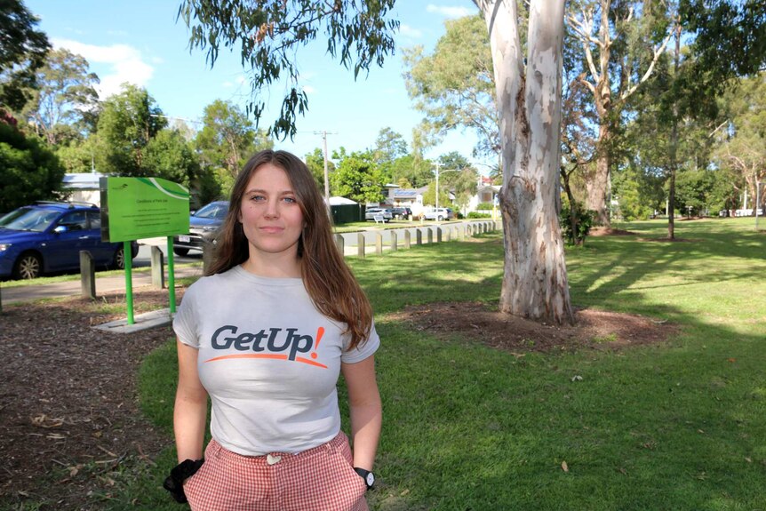 Get Up's Dickson Campaign Director Ruby-Rose O'Halloran stands in a park.