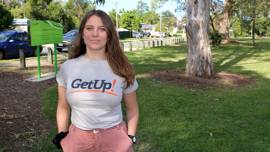 Get Up's Dickson Campaign Director Ruby-Rose O'Halloran stands in a park.