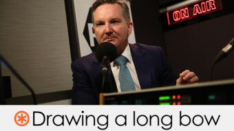 Chris Bowen in an ABC radio studio. Verdict: Drawing a long bow (orange asterisk)