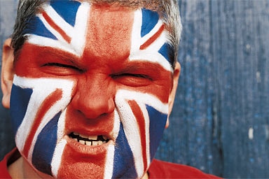 Portrait of a Man With the Union Jack Painted on His Face (Getty Images)