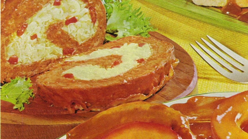 Recipe book page - Zesty Pork Chops and Pork - Sauerkraut Pinwheels