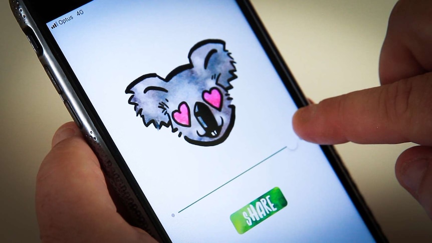 A koala emoji on the screen of a mobile