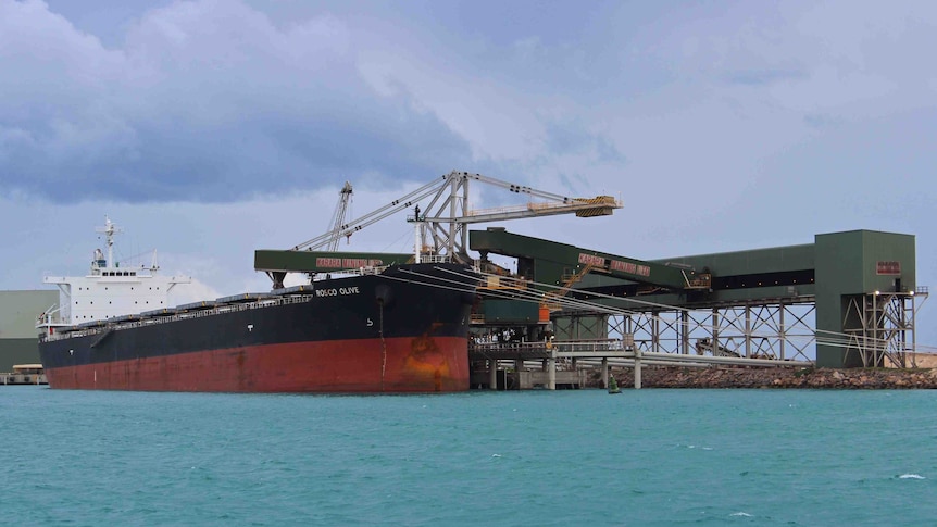Iron ore carrier docked at Geraldton port
