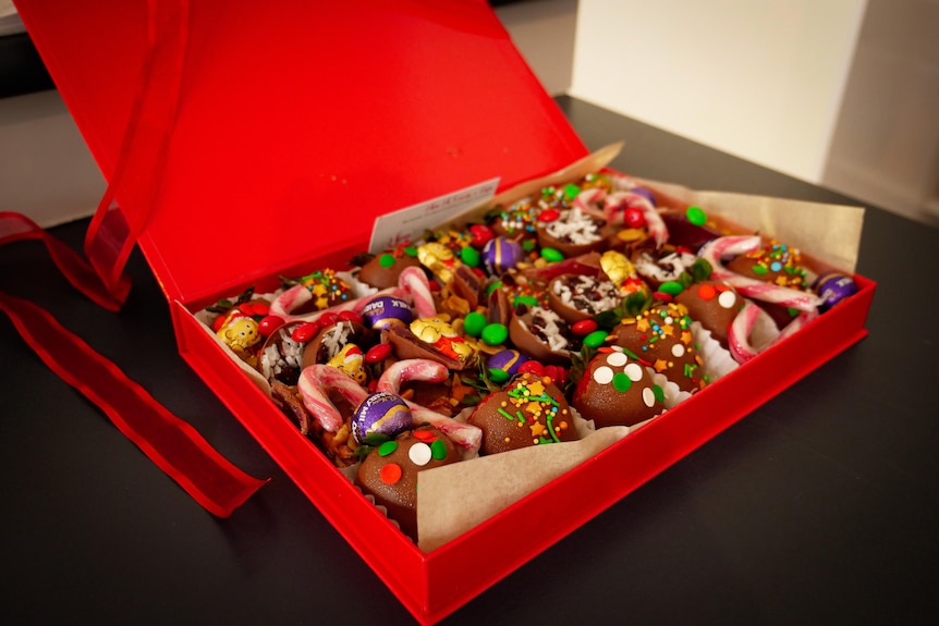 A red box full of sweets