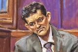 An illustration of Sam Bankman-Fried on trial