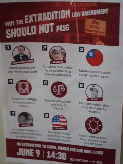 A flyer with the title "Why the extradition law amendment should not pass".