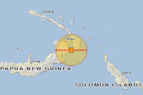 A map showing the location of a PNG earthquake