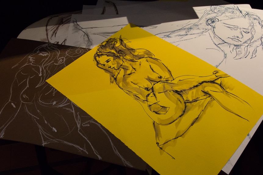 A selection of three life drawings made by one artist.