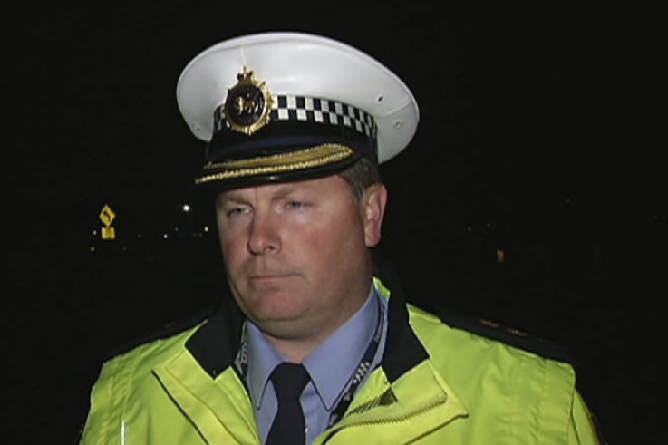 Tasmania Police Inspector Matthew McCreadie at the scene of a double killing in Cowle Road, Bridgewater in Hobart's northern suburbs.