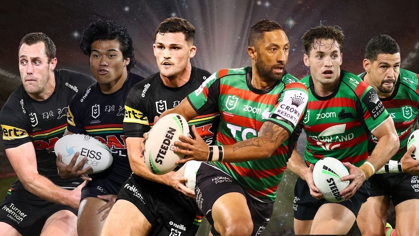 A montage of three Penrith and three Souths players
