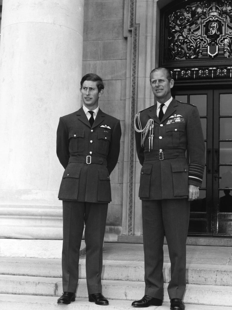 Prince Charles and Prince Philip at RAF Cranwell in 1971.