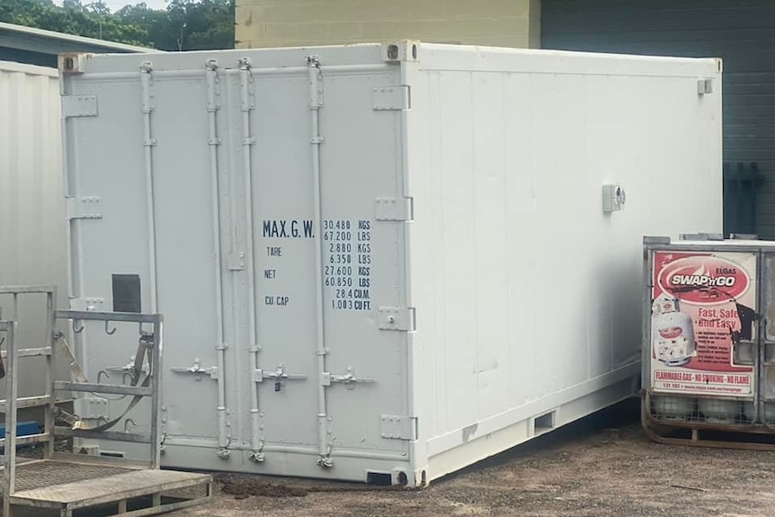 Temporary morgue shipping container sent to Palm Island by Palm Island Aboriginal Shire Council amid rising Queensland COVID cas