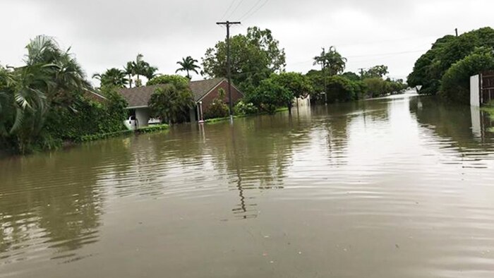 Flooded houses in Sheriff Street at Hermit Park in Townsville.