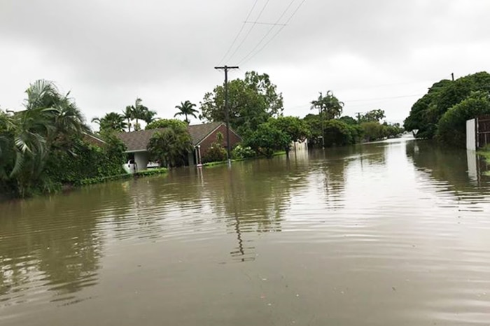 Flooded houses in Sheriff Street at Hermit Park in Townsville.