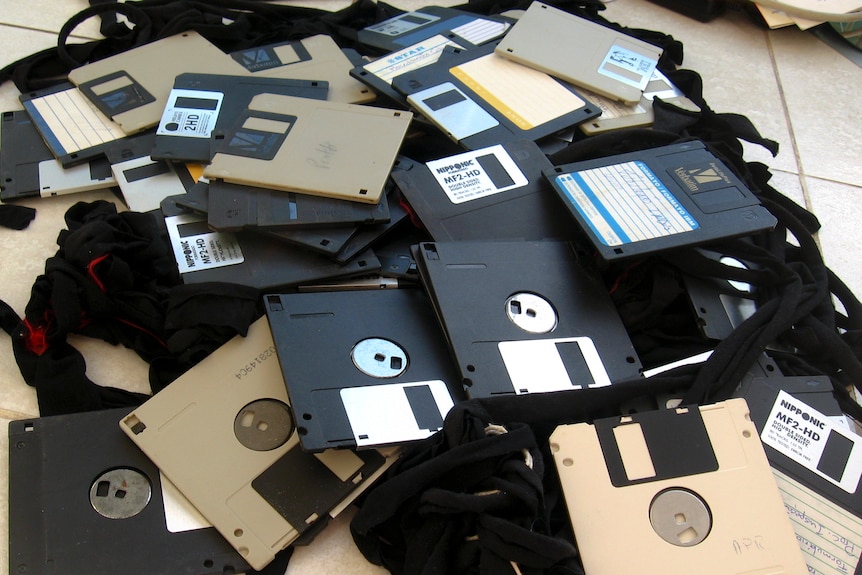 A pile of floppy disks.