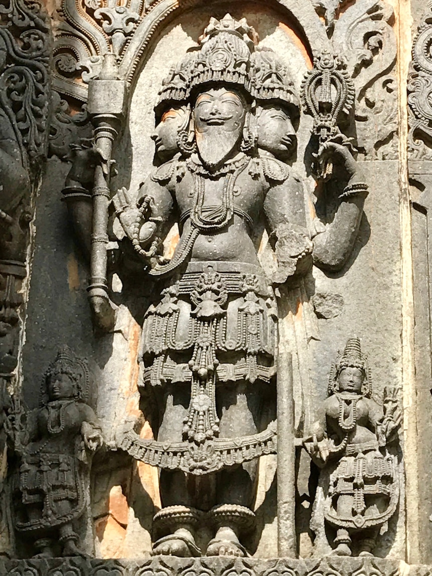 12Th Century Brahma Statue At Hoysaleshwara Temple In Halebidu, India