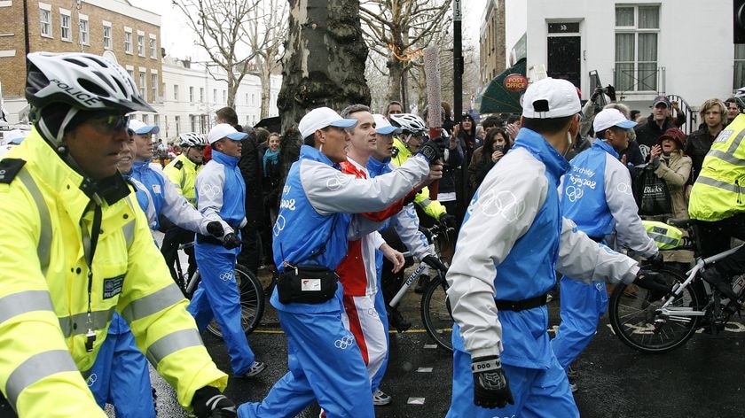 The London relay took place under under tight security.