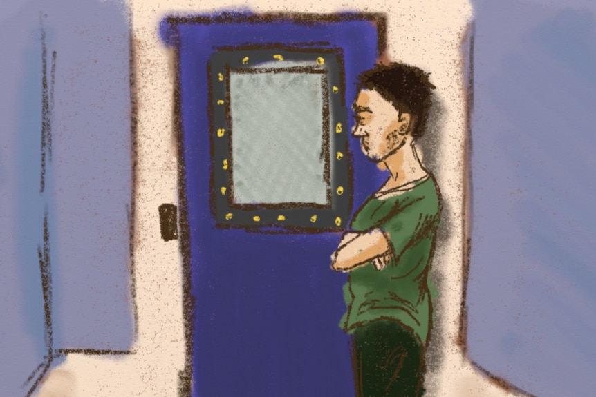 A sketch of a man waiting at door