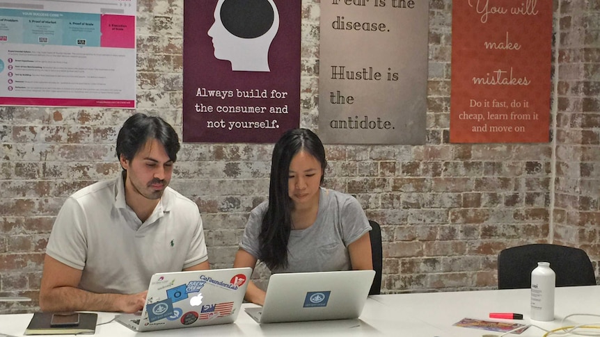 Victoria Lai working at a Sydney based startup incubator.