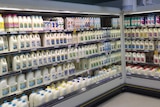 an open milk fridge display in a major supermarket showing the range of milk available