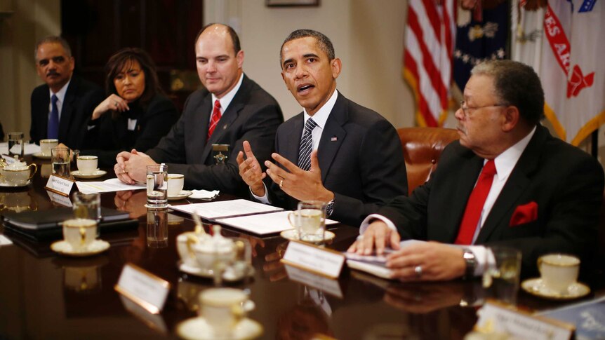 US president Barack Obama meets with police chiefs from communities scarred by mass shootings.