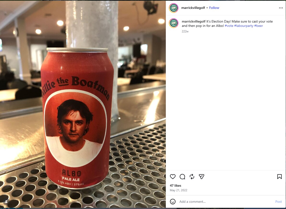 A beer can with Anthony Albanese's face on it.