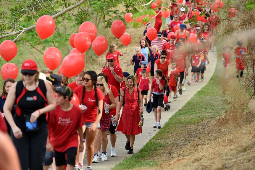 Walkers in the 10th annual Walk for Daniel at Woombye on Queensland's Sunshine Coast.