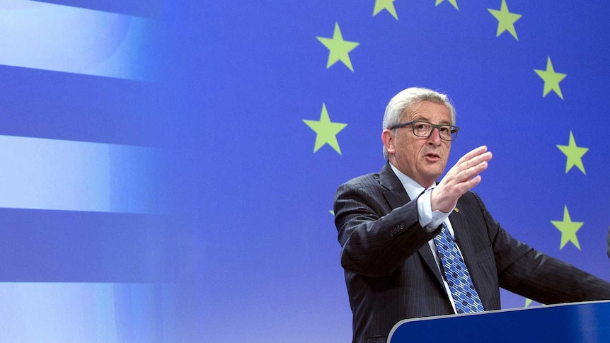 EU Commission president Jean-Claude Juncker speaks on Greece