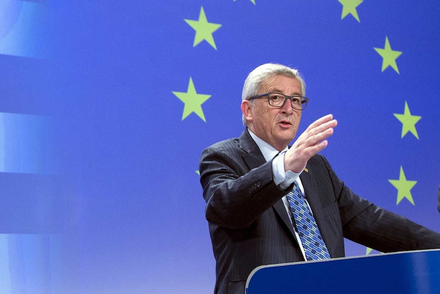 EU Commission president Jean-Claude Juncker speaks on Greece