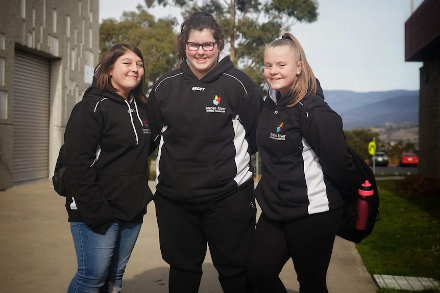Three students of the Jordan River Learning Federation in Bridgewater, Tasmania, August 2019