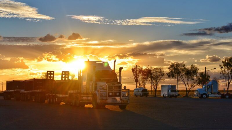 truck at outback roadhouse while sun sets