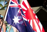 The Australian flag and the Japanese rising sun Flag