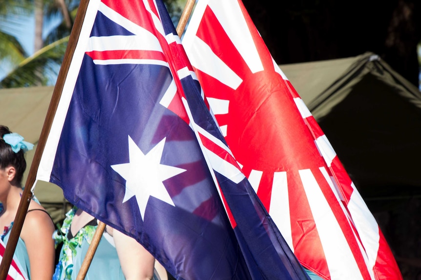 The Australian flag and the Japanese rising sun Flag