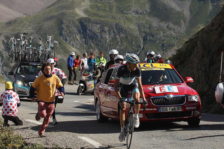 Andy Schleck launches a one-man assault on the final climb of stage 18 of the Tour de France.