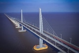 The Hong Kong-Zhuhai-Macao bridge shown across the sea