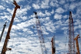 Cranes and construction equipment at a construction site