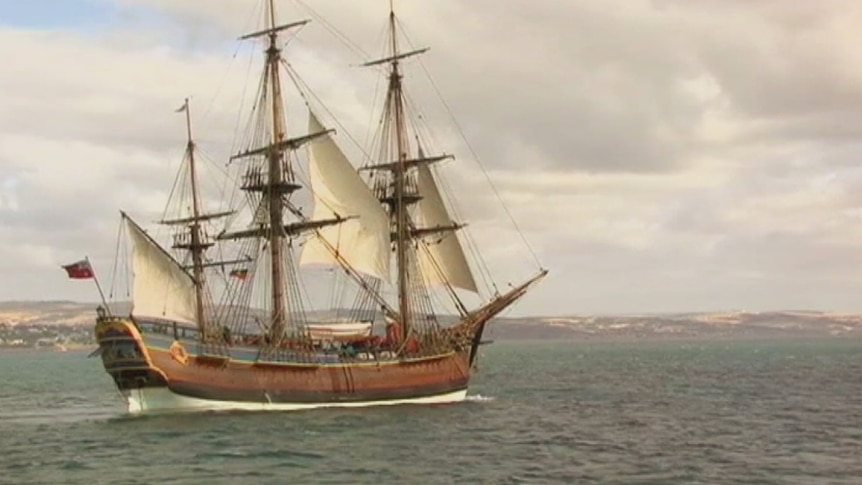 The sail ship HMB Endeavour on the water