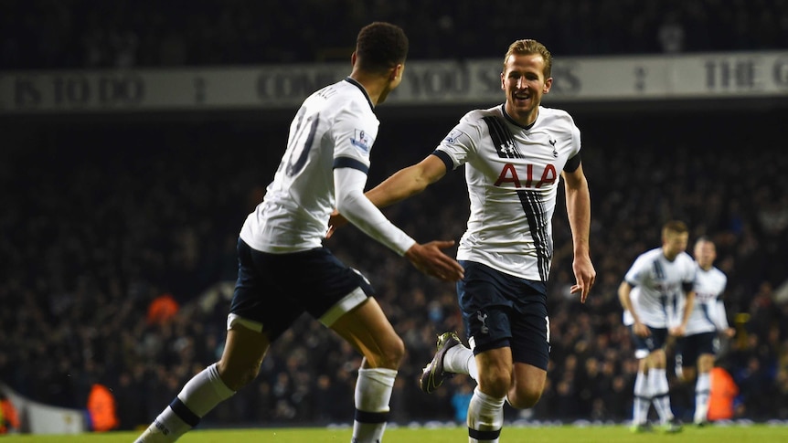 Harry Kane of Tottenham Hotspur celebrates scoring his teams third goal