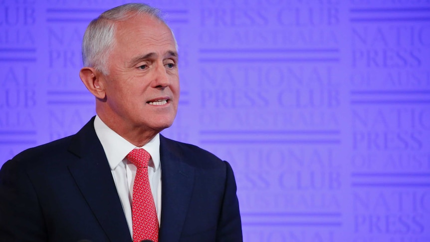 Prime Minister Malcolm Turnbull speaking at National Press Club in Canberra.