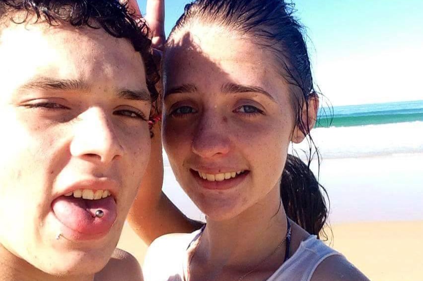 Brae Lewis and Kyeesah Finemore take a selfie while on a beach, date and location unknown.