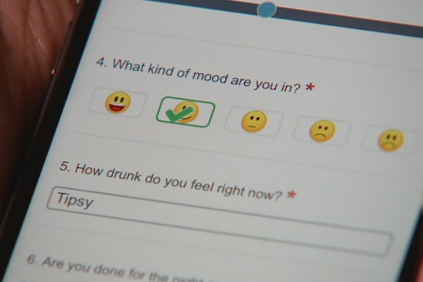 A VicHealth app on the screen of a smartphone which aims to reduce binge drinking among university students.